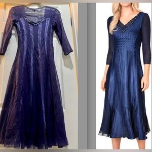 STUNNING Komarov Embellished Beaded V-Neck Chiffon Charmeuse Silk Purple Dress.